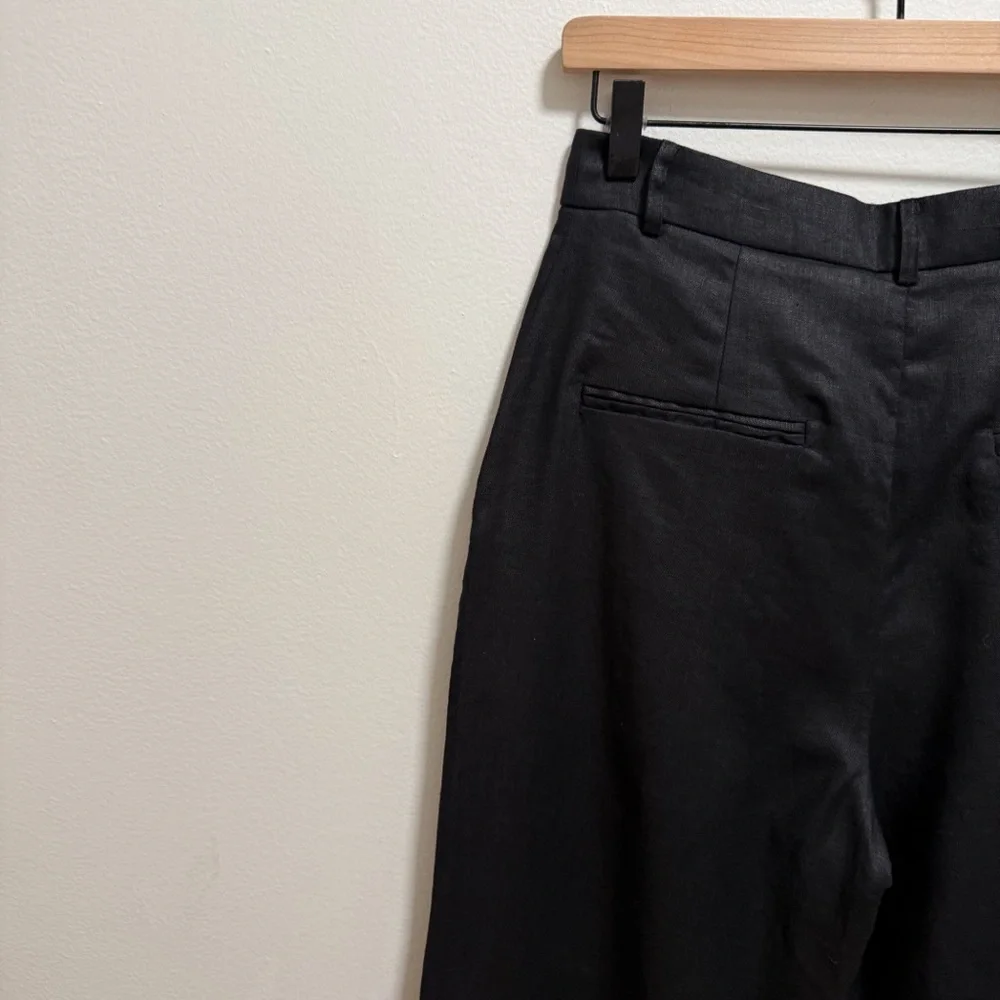 Reformation mason linen pants black high rise drapey wide‎ leg trouser 8Petite
